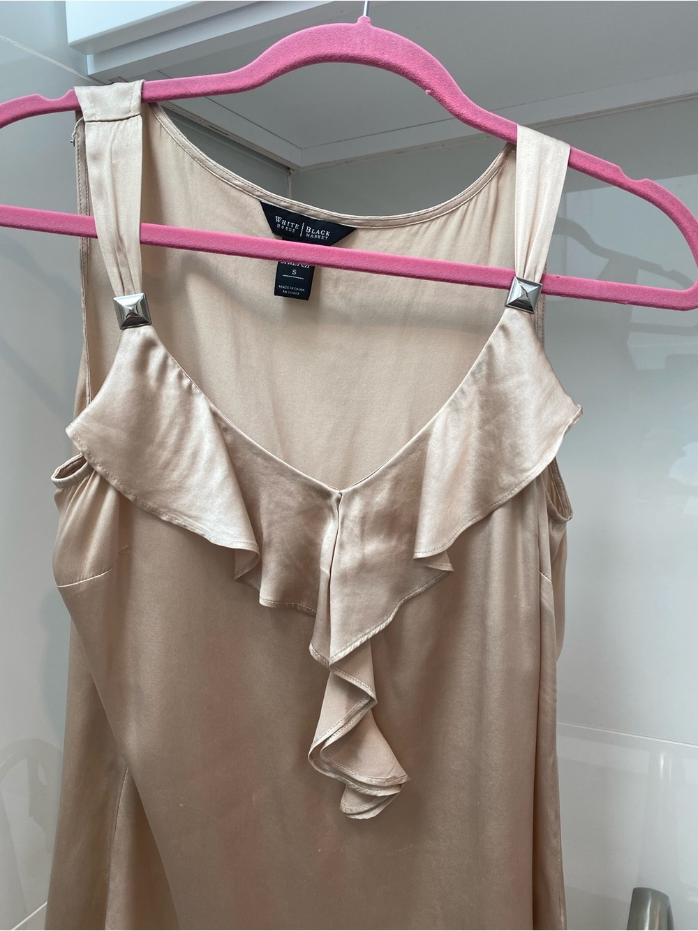 White House Black Market Champagne Satin Ruffle Camisole
